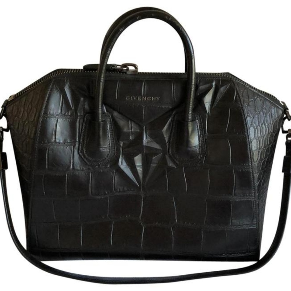 Givenchy Black Croc-Embossed Antigona Tote